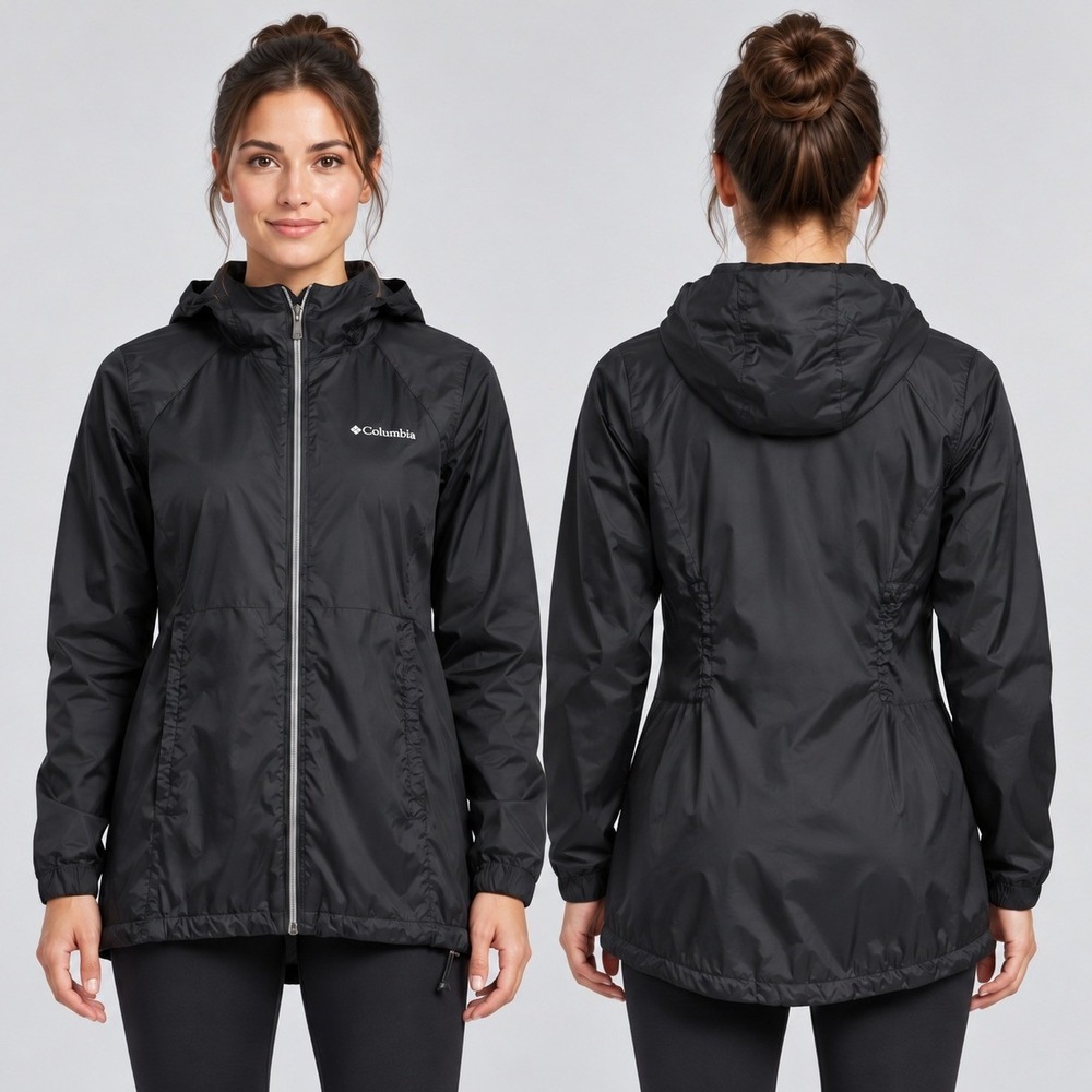 Columbia Switchback Lined Long Rain Jacket Womens Medium M Black Waterproof Coat